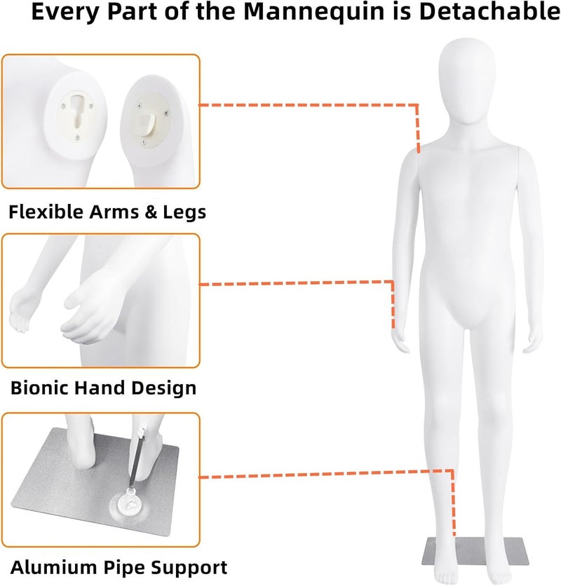 EaseHome Child Mannequin Full Body, Kid Dress Form Adjustable Faceless Mannequin Torso, Detachable Manikin Body Display with Metal Base for Children 51.2 Inches - Image 2